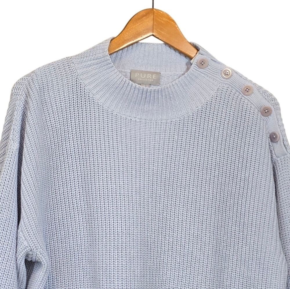 Pure Collection Organic Cotton Mock Neck Button Shoulder Sweater Size 14 - Picture 4 of 13